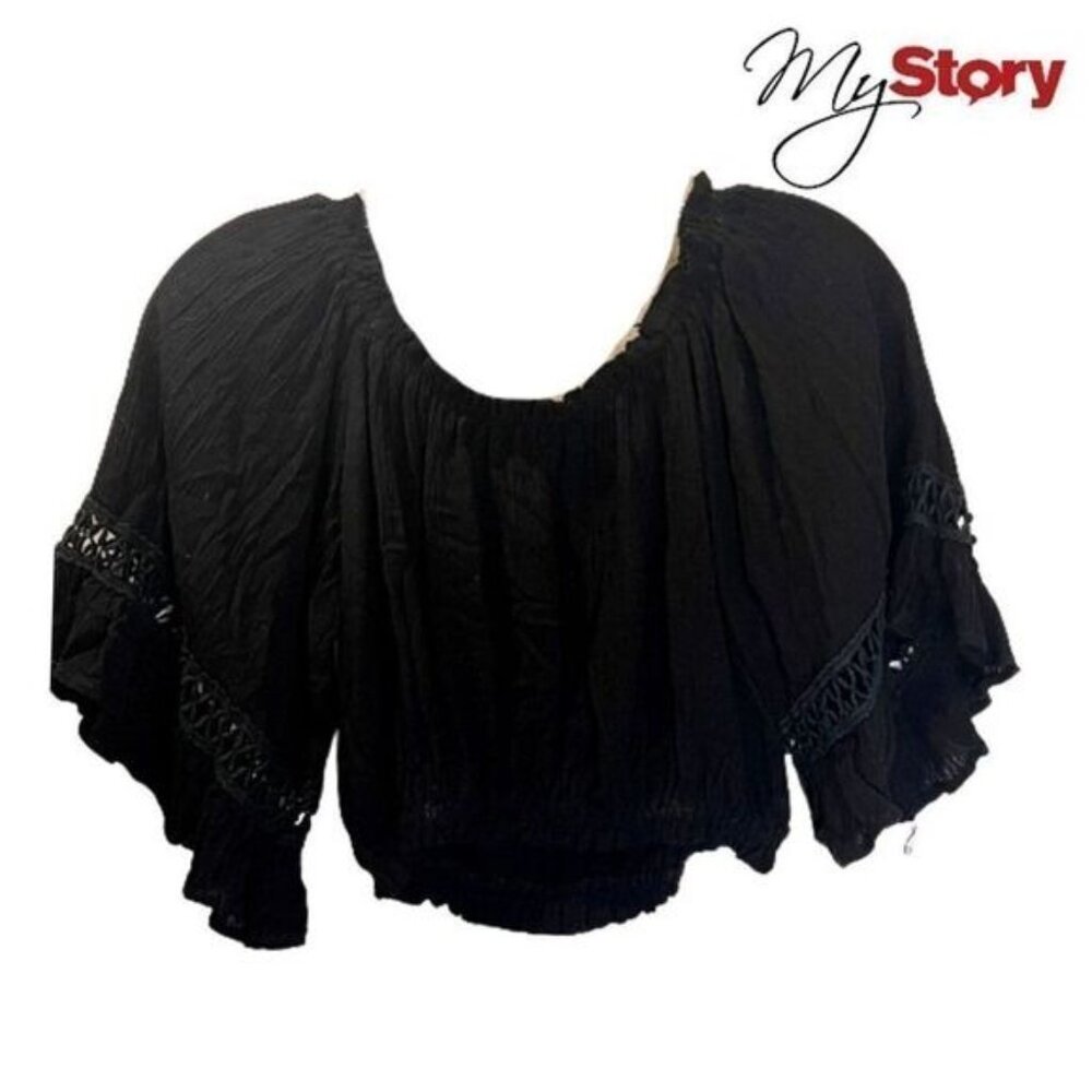 Women's Summer Cropped Off The Shoulder Tops‎ 3/4 Flare Sleeve T-Shirt Blouse